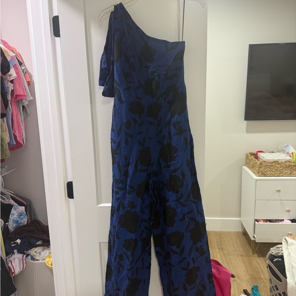 Kate Spade Blue and Black One-Shoulder Jumpsuit